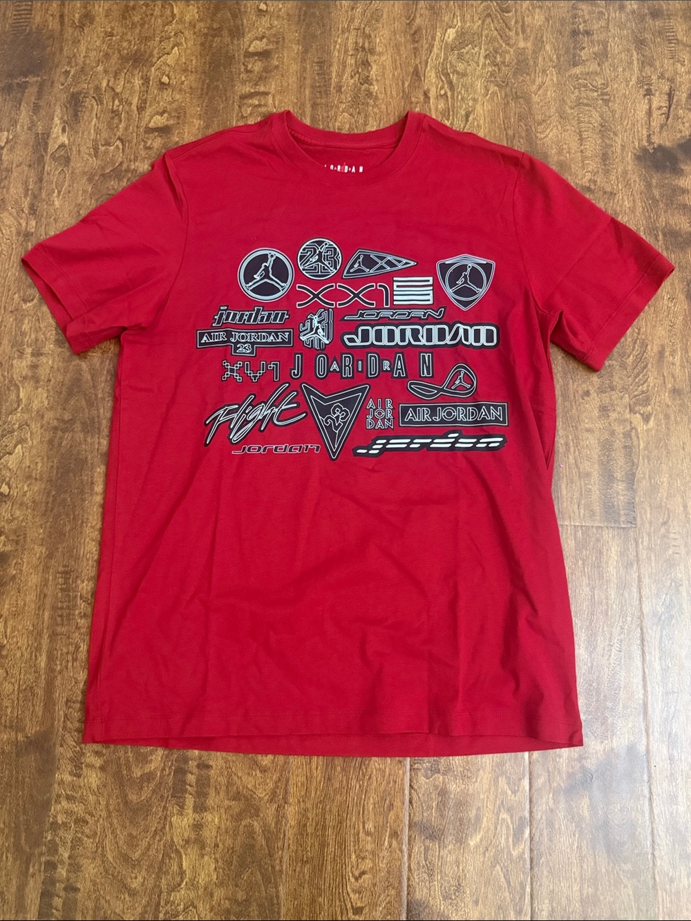 Jordan Red Short Sleeve Graphic Tee with Black & White Logos